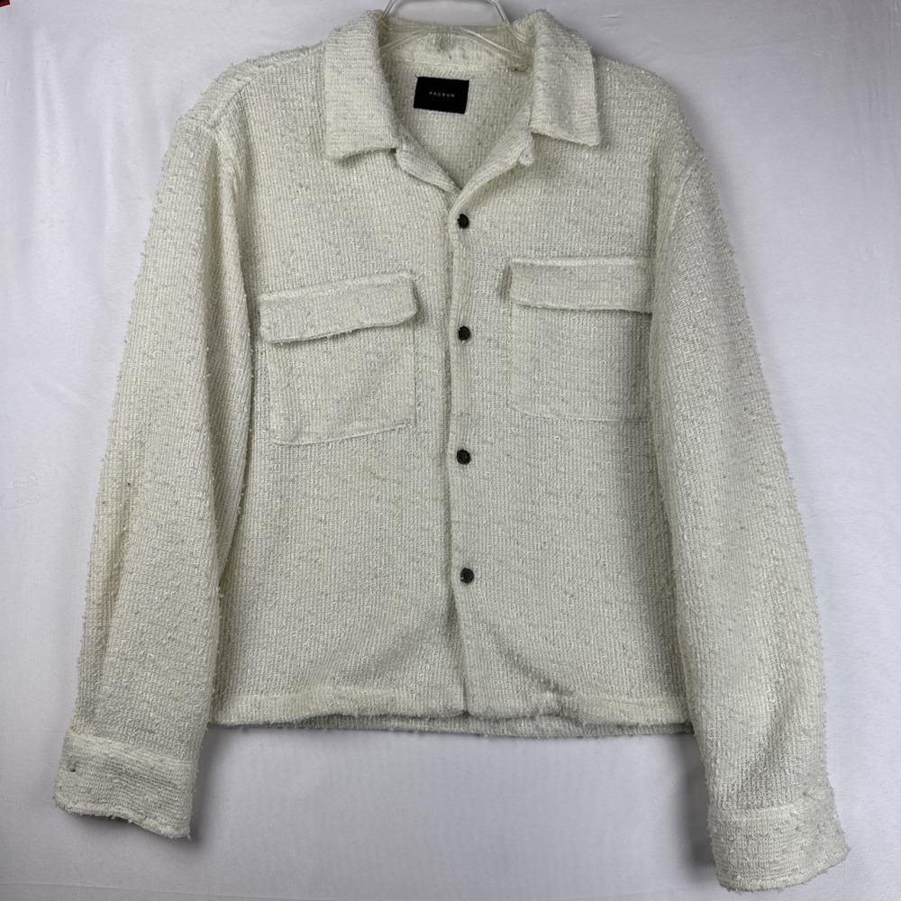 PacSun Womens Small Cream Textured Utility Jacket Button Front Shacket